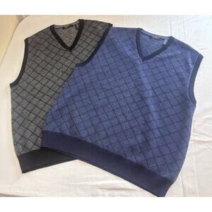 Lot Of 2 Segreto Sweater Vests 100% Fine Merino Wool Argyle Diamond Mens Size XL
